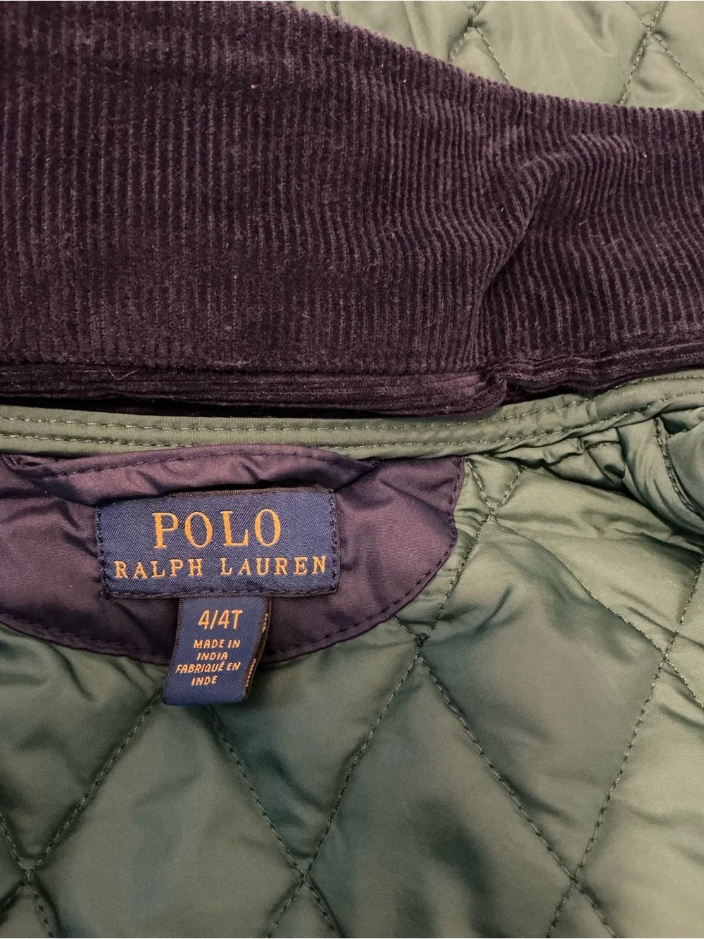 Ralph Lauren Navy Quilted Hooded Puffer with Green Lining